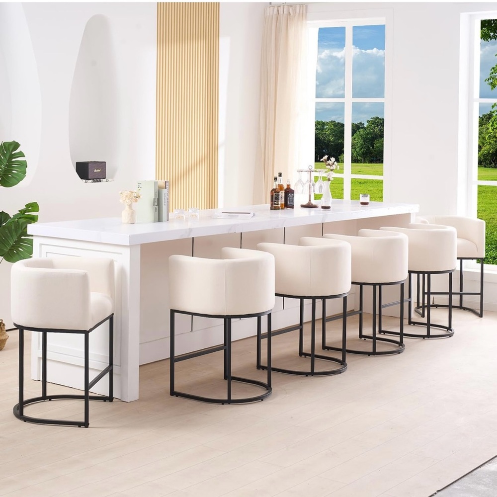 Elegant Cream Bar Stools with Black Frame - Picture 6 of 6